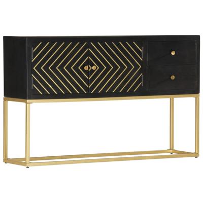 vidaXL Dressoir 120x30x75 cm massief mangohout zwart en goudkleurig