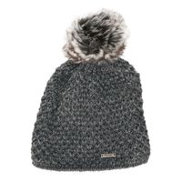 Gebreide beanie muts grijs met nep bont pompon voor dames