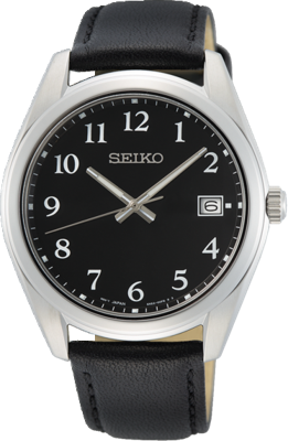 Seiko analoog zwart leer SUR461P1 herenhorloge