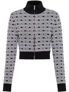 Miu Miu cardigan rayé à logo - Noir