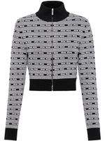 Miu Miu cardigan rayé à logo - Noir