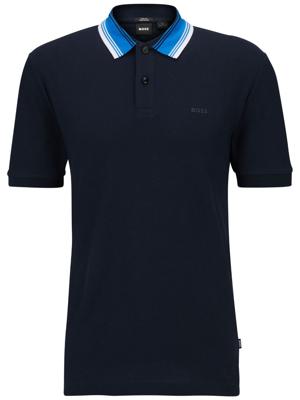 BOSS Poloshirt met geribde kraag - Blauw