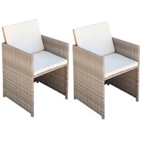 Tuinstoelen 2 st met kussens poly rattan beige