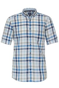 Redmond Casual Regular Fit Linnen Overhemd blauw/wit, Ruit