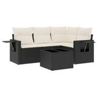 vidaXL 5-delige Loungeset met kussens poly rattan zwart, tuinset, tuinmeubel, terrasset, tuinbank, terrasmeubel, loungebank, loungeset tuin