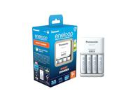 Panasonic eneloop Smart lader, voor 1-4 AA/AAA Ni-MH-batterijen met 4 ledlampjes & 7 veiligheidsfuncties, inclusief 4 eneloop AA/mignon-batterijen, verbeterde capaciteit van min. 2000 mAh,blauw