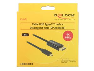 Delock 85257 Kabel USB Type-C male > DisplayPort male (DP Alt Mode) 4K 60 Hz 3 m zwart