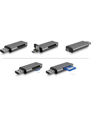 ICY BOX IB-CR200-C, SD/microSD USB 2.0 Card Reader mit Type-C® & -A und Micro-B Anschlüs USB-stick USB-C USB 2.0 Antraciet (mat)
