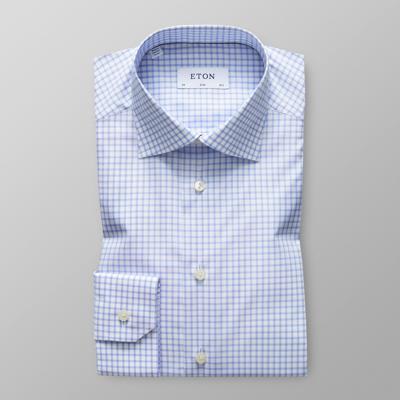 Eton Heren Overhemd Lichtblauw Geruit Stretch Twill Slim Fit