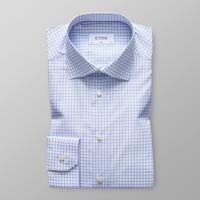 Eton Heren Overhemd Lichtblauw Geruit Stretch Twill Slim Fit
