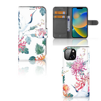 Apple iPhone 14 Telefoonhoesje met Pasjes Bird Flowers