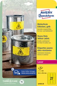 Etiket Avery Zweckform L6105-20 63.5x29.6mm geel 540stuks