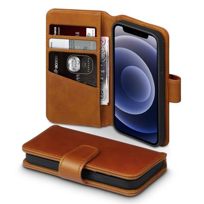 Qubits - luxe echt lederen wallet hoes - iPhone 12 Mini - Cognac