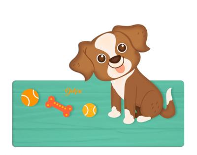 Dekori naambord puppy 25 x 16 cm hout bruin/wit 2 delig