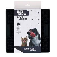 Eat Slow Live Longer Likmat, 21 x 21 cm, vierkant, snuffelmat, anti-snuffelmat, slowfeeder, afleiding, honden en katten, 100% siliconen, met zuignappen, vaatwasmachinebestendig, grijs