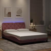 vidaXL Bedframe met LED-verlichting fluweel roze 140x190 cm, bed, bed ombouw, tweepersoonsbed, bedbodem, slaapkamermeubel, 2 persoonsbed, logeerbed