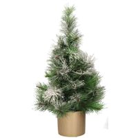 Besneeuwde kunstboom/kunst kerstboom 75 cm met gouden pot