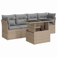 vidaXL 5-delige Loungeset met kussens poly rattan beige