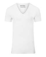 Basis t-shirt diepe v-hals bodyfit wit