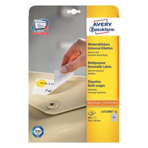 Avery-Zweckform L4732REV-10 Universele etiketten 35.6 x 16.9 mm Papier Wit 800 stuk(s) Weer verwijderbaar Inkjet, Laser (zwart/wit), Laser (kleur), Kopiëren