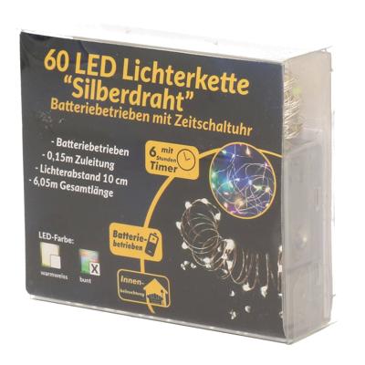 Kerstverlichting zilverdraad met multi gekleurde lichtjes 6 meter op batterijen met timer - Lichtsnoeren Kerstverlichting zilverdraad met multi gekleurde lichtjes 6 meter op batterijen met timer - Lichtsnoeren