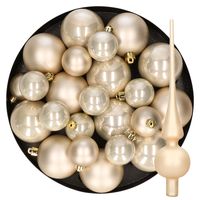 Kerstversiering kunststof kerstballen met piek parel/champagne 6-8-10 cm pakket van 45x stuks