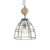 QAZQA Industriële hanglamp donkergrijs met hout 34 cm - Arthur