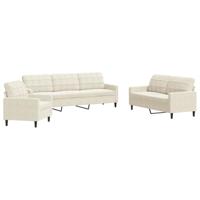 vidaXL 3-delige Loungeset met kussens fluweel crèmekleurig