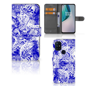 Telefoonhoesje met Naam OnePlus Nord N10 Angel Skull Blauw