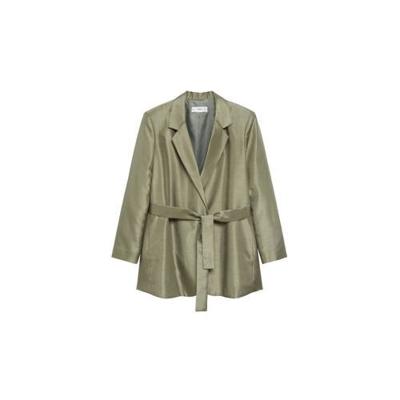 Mango satijnen blazer met ceintuur kaki