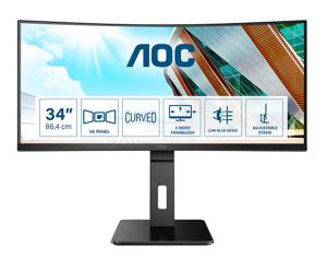 AOC CU34P2A LED-monitor Energielabel G (A - G) 86.4 cm (34 inch) 3440 x 1440 Pixel 21:9 1 ms HDMI, DisplayPort, USB 3.2 Gen 1, Hoofdtelefoon (3.5 mm jackplug),