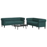 vidaXL 2-delige Loungeset stof donkergroen, bankenset, tv-stoel, fauteuil, sofa, stoffen bank, beklede bank, stoffen bank, loungebank