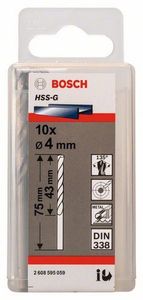 Bosch Accessories 2608595059 HSS Metaal-spiraalboor 4 mm Gezamenlijke lengte 75 mm Geslepen DIN 338 Cilinderschacht 10 stuk(s)