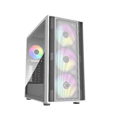 Cooler Master MasterBox 600 White Desktop PC-behuizing Wit 4 voorgeïnstalleerde LED-ventilators, Zijvenster, Stoffilter