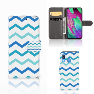 Samsung Galaxy A40 Telefoon Hoesje Zigzag Blauw Samsung Galaxy A40 Telefoon Hoesje Zigzag Blauw