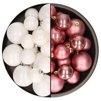 Kerstversiering kunststof kerstballen mix oud roze/winter wit 4-6-8 cm pakket van 68x stuks