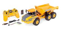 Carson 500907669 1:20 Dump Truck Volvo A40G 100% RTR - Op afstand bestuurbaar bouwvoertuig voor kinderen vanaf 8 jaar, RC graafmachine met functies, incl. batterijen en afstandsbediening, geel