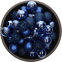 37x stuks kunststof kerstballen kobalt blauw 6 cm glans/mat/glitter mix - thumbnail