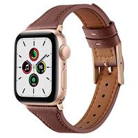 By Qubix - Leren bandje - Bruin - Compatible met Apple Watch 44mm / 45mm / 46mm / 49mm - Compatible Apple watch bandjes