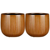 2x stuks plantenpot/bloempot okergeel ribbels patroon - D25/H20 cm