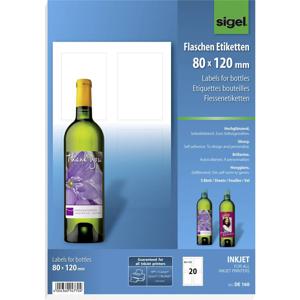 Sigel DE160 Flesetiketten 80 x 120 mm Papier Wit 20 stuk(s) Permanent hechtend Inkjet