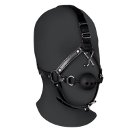 Ouch! by Shots Head Harness with Breathable Ball Gag and Nose Hooks - Black