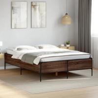 vidaXL Bedframe bewerkt hout metaal bruin eikenkleur 140x190 cm, bed, bed ombouw, twijfelaar bed, bedbodem, slaapkamermeubel, 2 persoonsbed