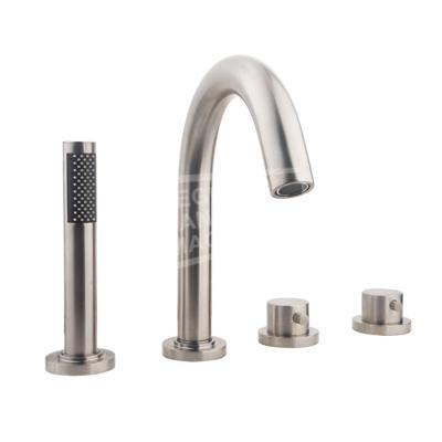 Wiesbaden Caral 4-gats thermostatische badrandcombinatie geborsteld staal Wiesbaden Caral 4-gats thermostatische badrandcombinatie geborsteld staal