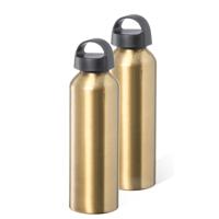 Waterfles / drinkfles / sportfles - 2x - metallic goud - aluminium - 800 ml - schroefdop - thumbnail