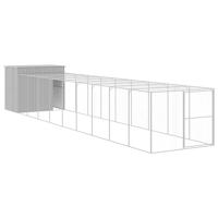 vidaXL Hondenhok met ren 214x1069x181 cm staal lichtgrijs, hondenkennel, hondenhuisje, kennel hond, hondenhuis, honden kennel, hondenkooi, honden kooi