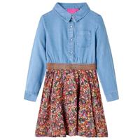 Kinderjurk met lange mouwen 104 marineblauw en denimblauw, kinderkleding, meisjes jurk, meisjesjurk, meisjeskleding, kinderen jurk