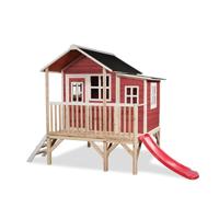 EXIT Toys Loft 350 Houten Speelhuis voor Buiten met Glijbaan - Tuinhuis van Hout voor Kinderen met Waterdicht Dak - Eenvoudige Montage - 100% FSC Cederhout - 322x190x215cm - Rood