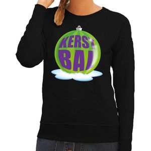 Foute feest kerst sweater met groene kerstbal op zwarte sweater voor dames 2XL (44)  -