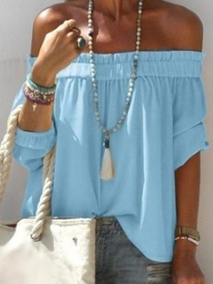 Mode gewoontjes eenhals bovenkant drie kwartier mouw chiffon t-shirt Mode gewoontjes eenhals bovenkant drie kwartier mouw chiffon t-shirt